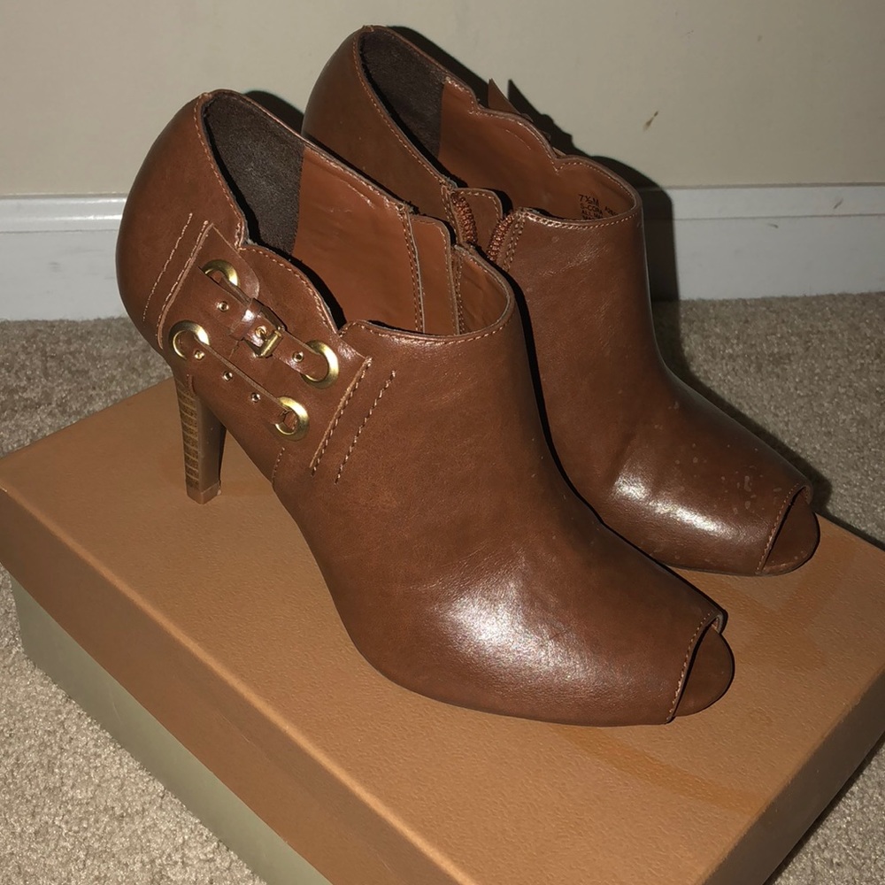 Brown peep toe studio paolo heels